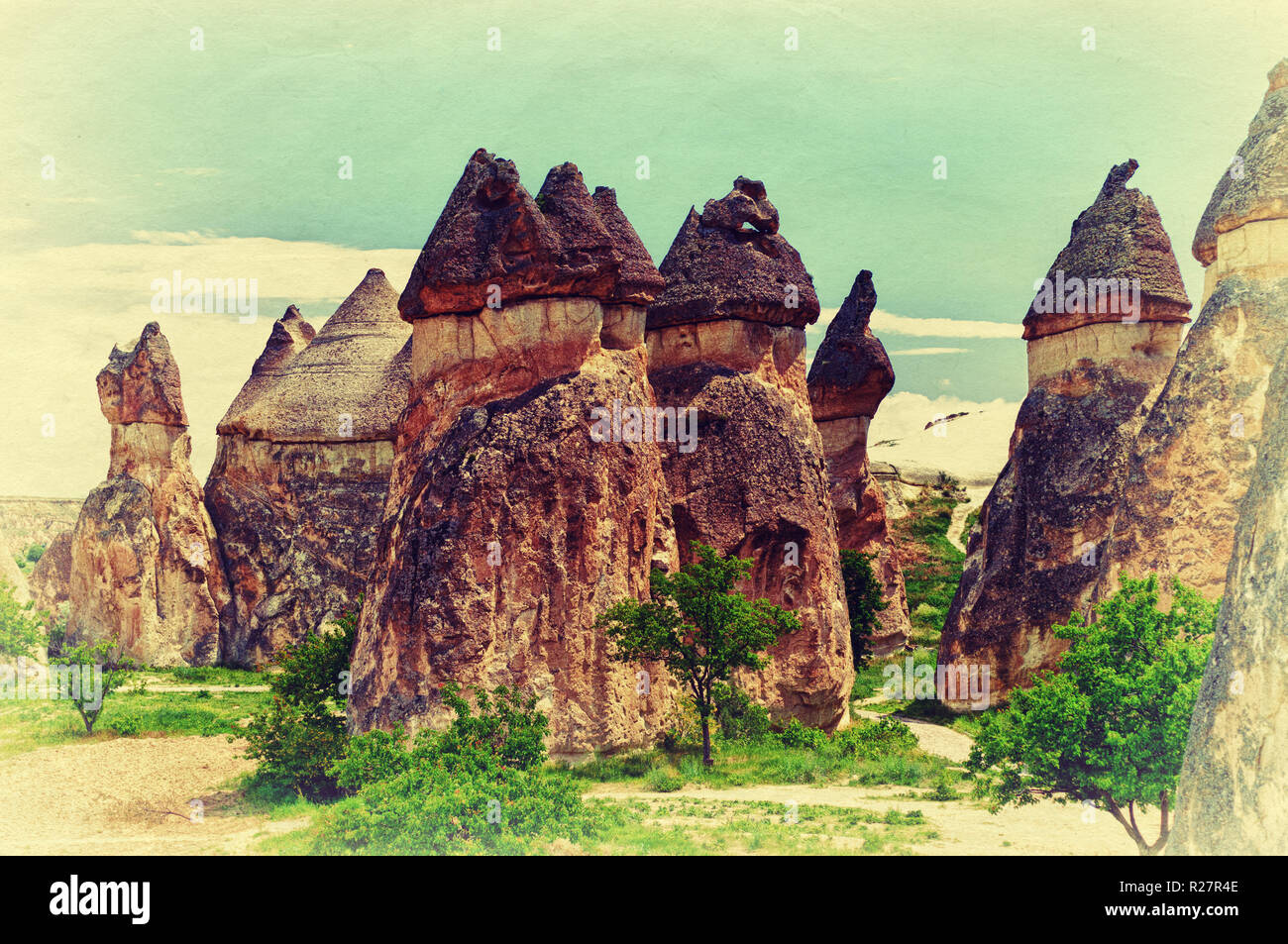 Uniche formazioni geologiche in Cappadocia, Turchia Foto Stock