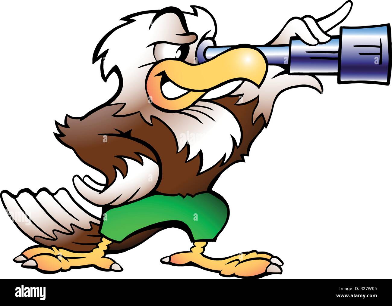 Disegnate a mano illustrazione vettoriale su un aquila guardando in Binucular Illustrazione Vettoriale