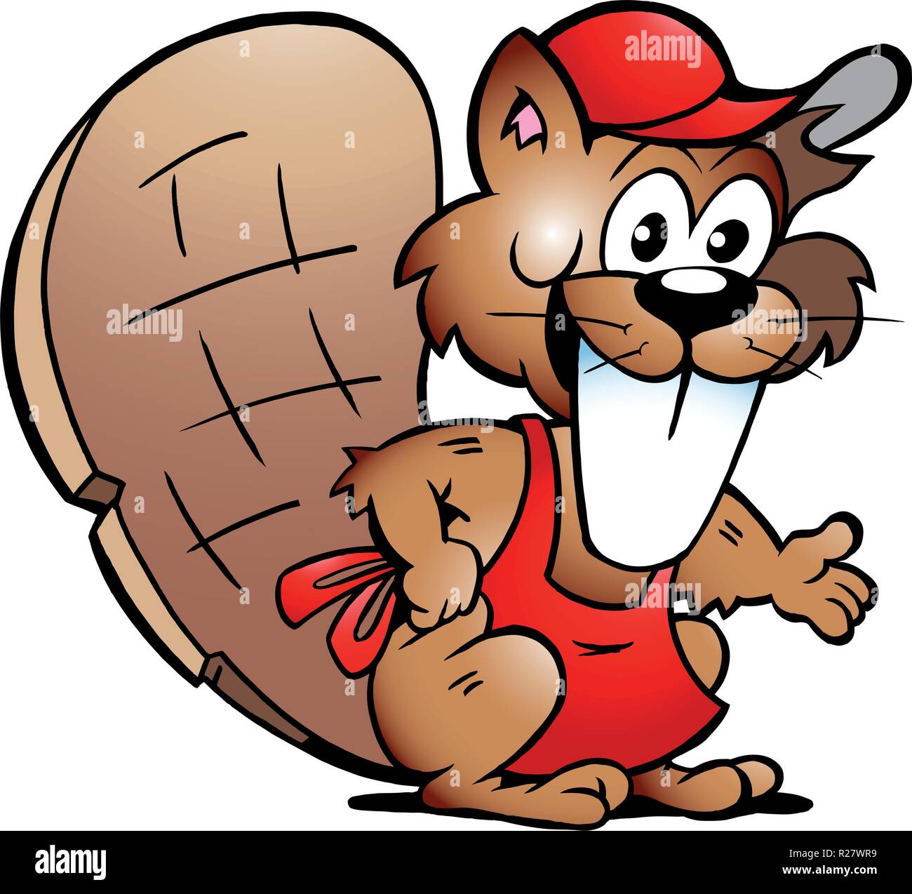 Disegnate a mano illustrazione vettoriale di un castoro che servono gli ospiti Illustrazione Vettoriale