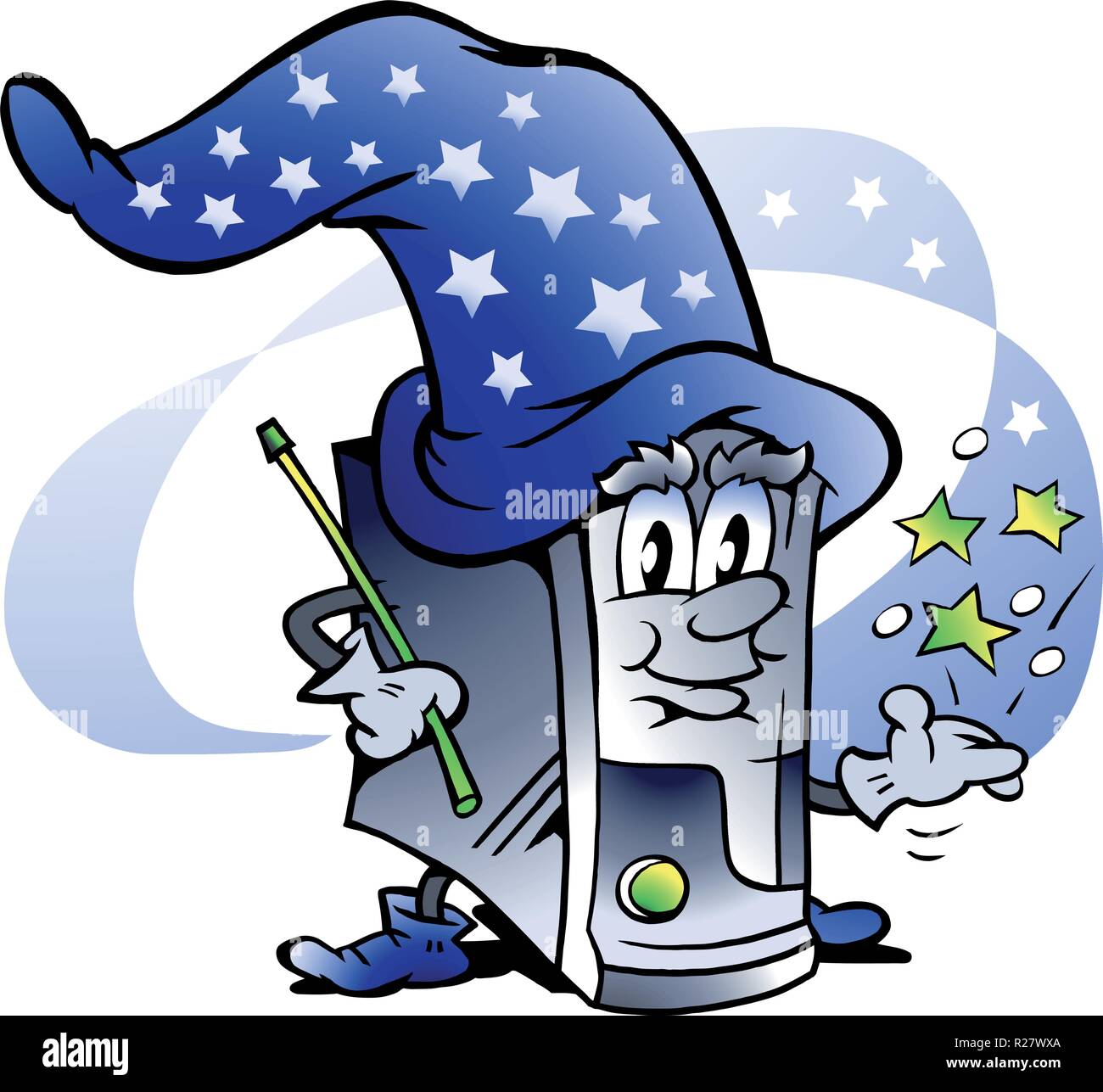 Disegnate a mano illustrazione vettoriale di un Computer Wizard Repairman Illustrazione Vettoriale