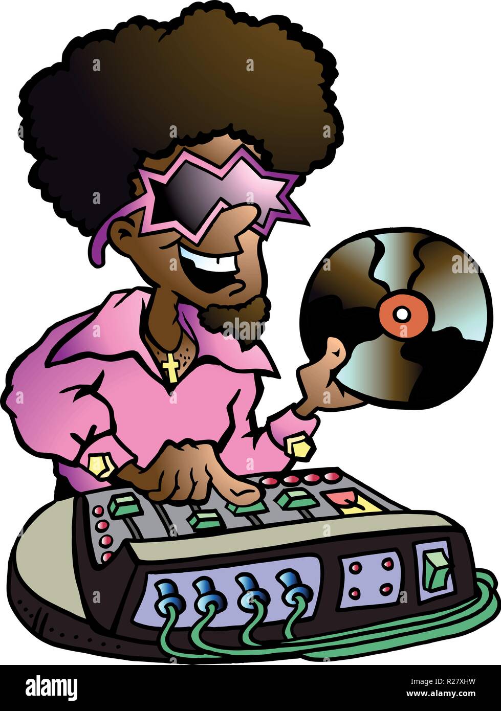 Disegnate a mano illustrazione vettoriale di una Discoteca DJ Illustrazione Vettoriale