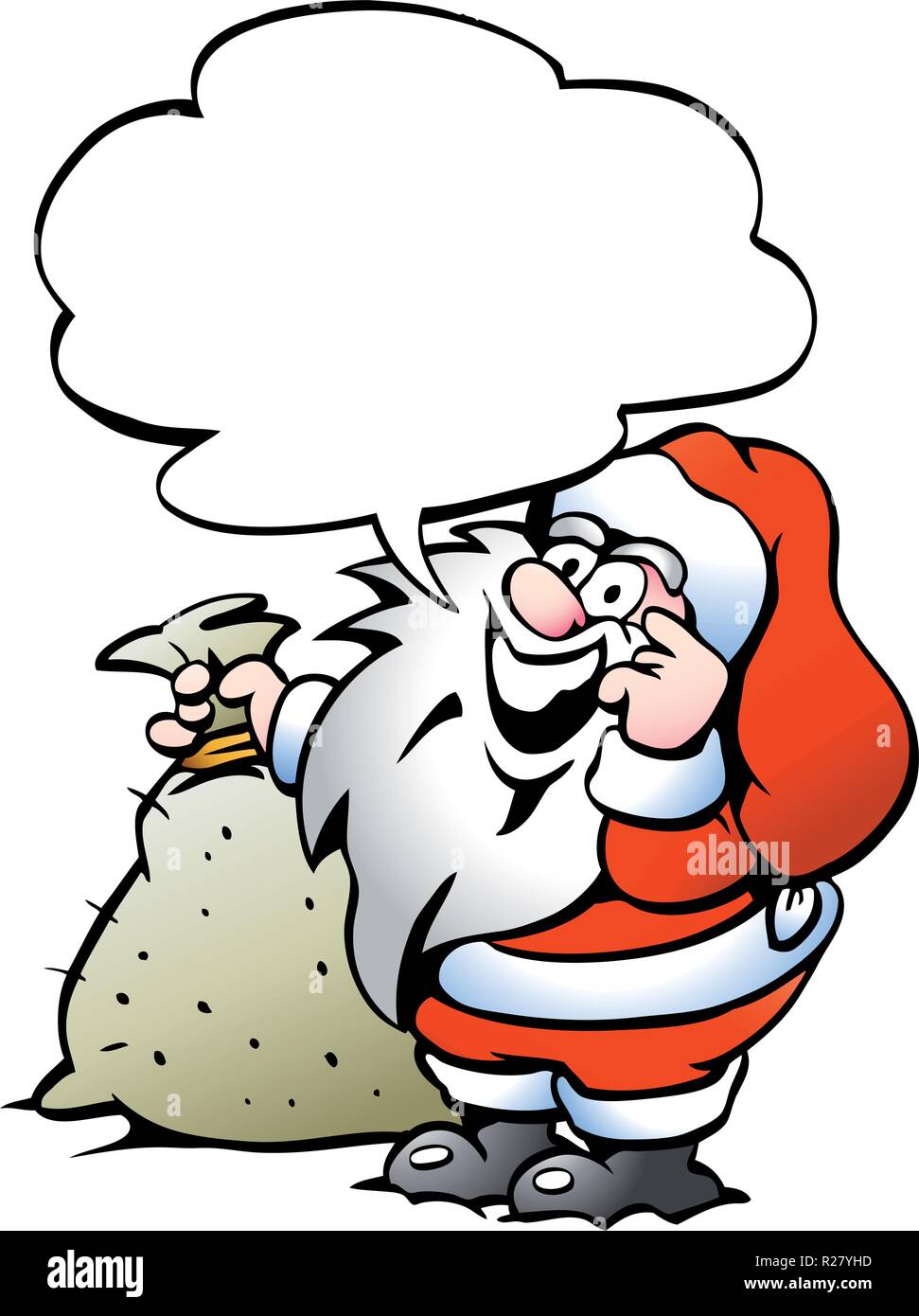 Disegnate a mano illustrazione vettoriale di una felice Santa con un sacco Illustrazione Vettoriale