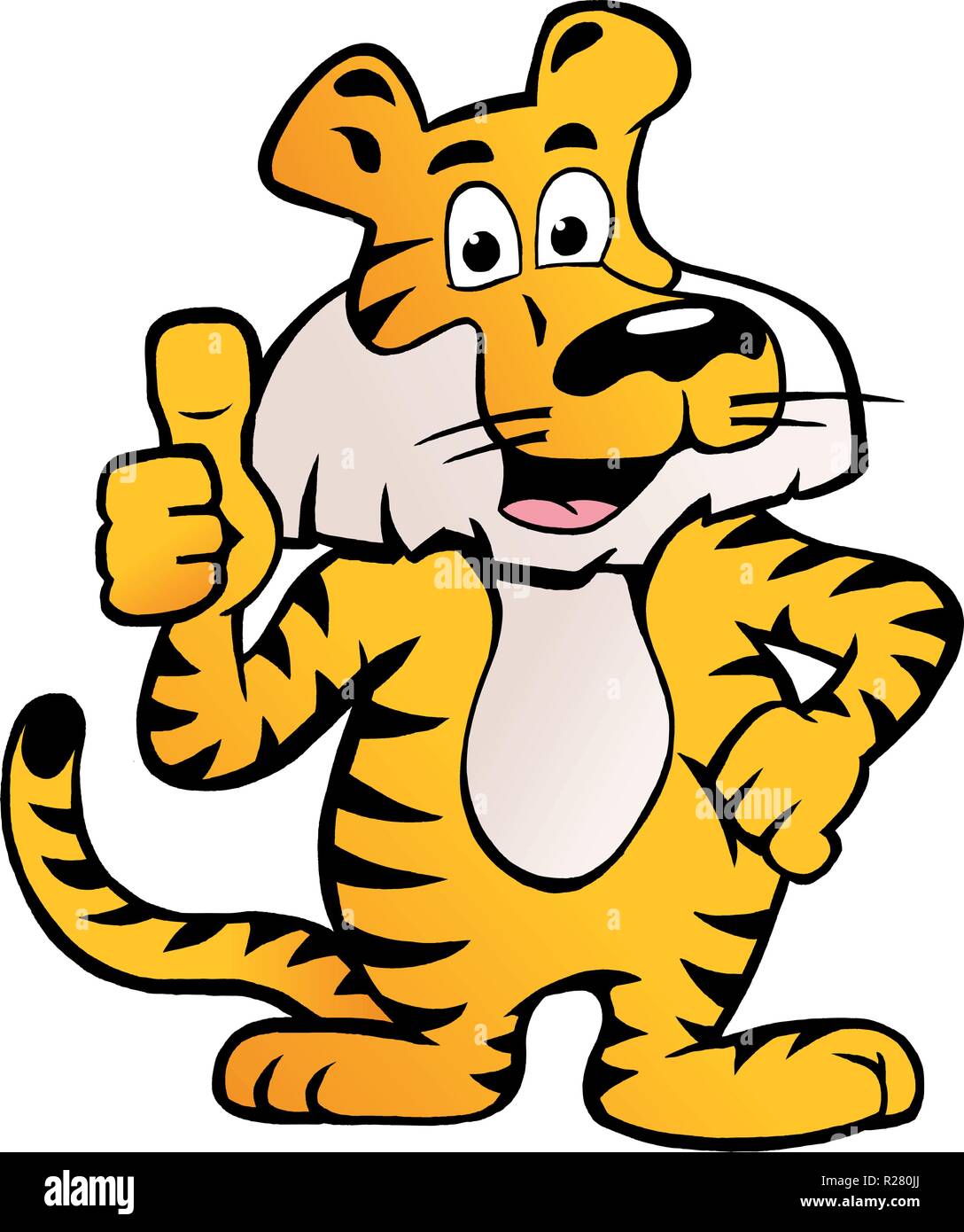 Disegnate a mano illustrazione vettoriale di un felice e orgoglioso tigre siberiana dando pollice in alto Illustrazione Vettoriale