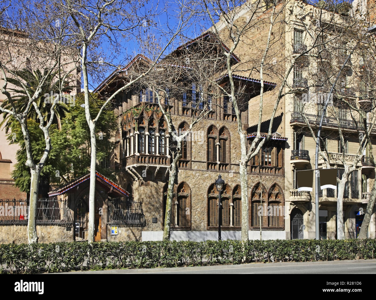 Casa Golferichs sulla Gran Via de les Corts Catalanes fino a Barcellona. Spagna Foto Stock