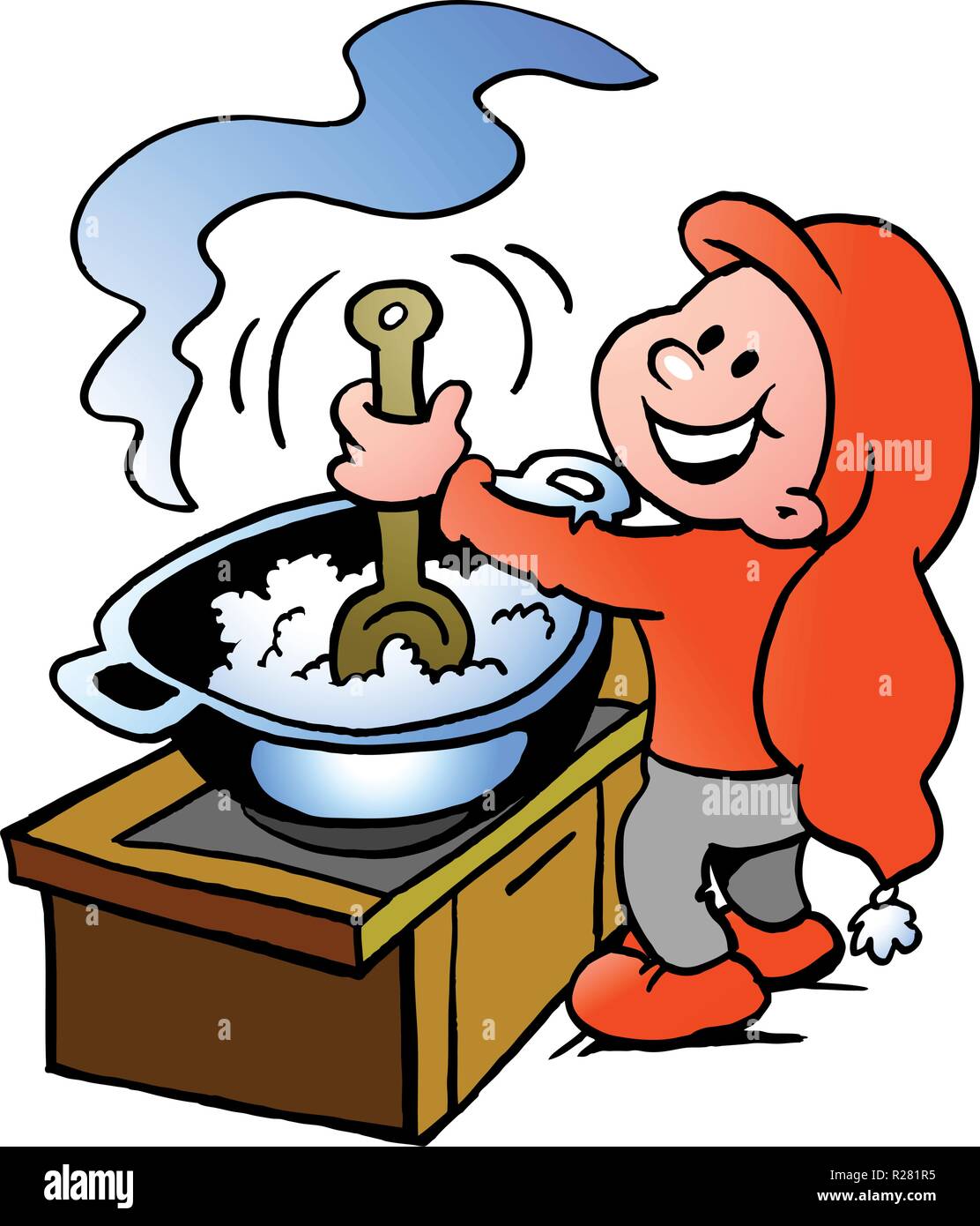 Disegnate a mano illustrazione vettoriale di un felice Natale Elf di cottura degli alimenti Illustrazione Vettoriale