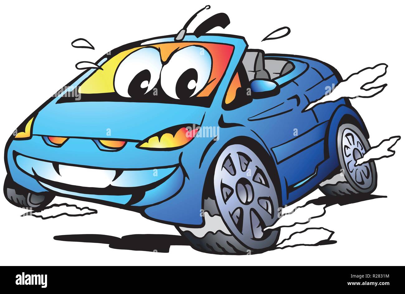 Vector Cartoon illustrazione di un blu Sport mascotte auto racing a piena velocità Illustrazione Vettoriale