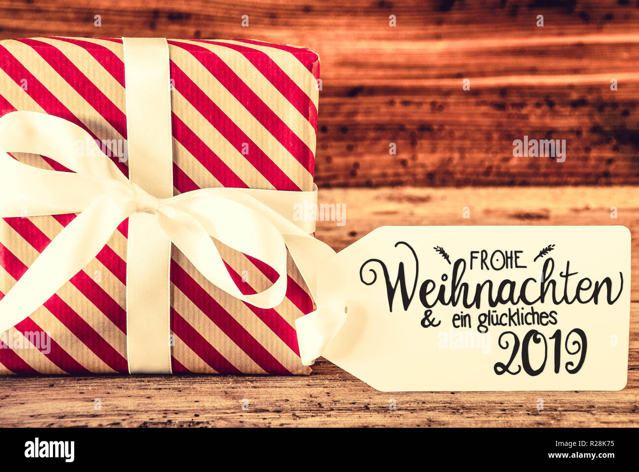 Regalo di natale, Tedesco Calligraphy Glueckliches 2019 significa felice 2019 Foto Stock