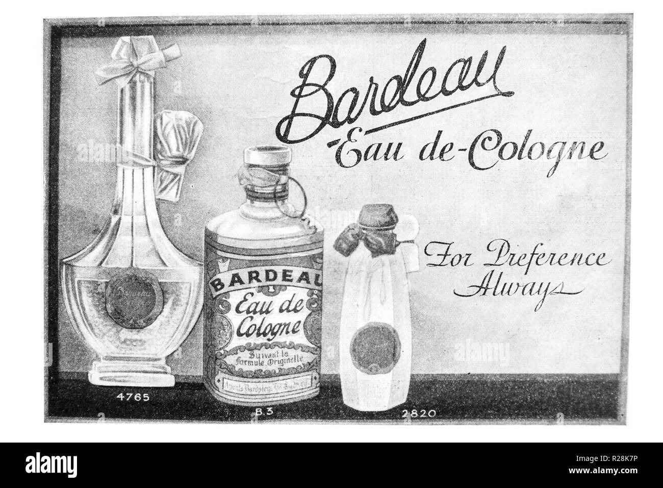 Tre bottiglie di Bardeau Eau de Cologne pubblicità nel 1932 "La Sydney Mail' giornale. Foto Stock