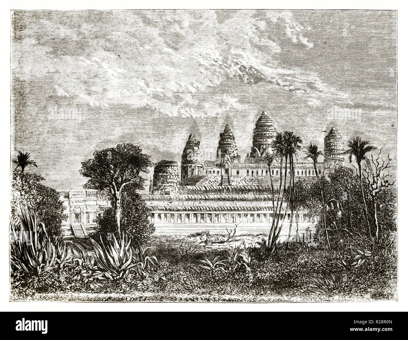 Vecchio Vista della facciata nord di Angkor Wat, Cambogia. Da Guaiaud dopo Mouhot, publ. in Le Tour du Monde, Parigi, 1863 Foto Stock