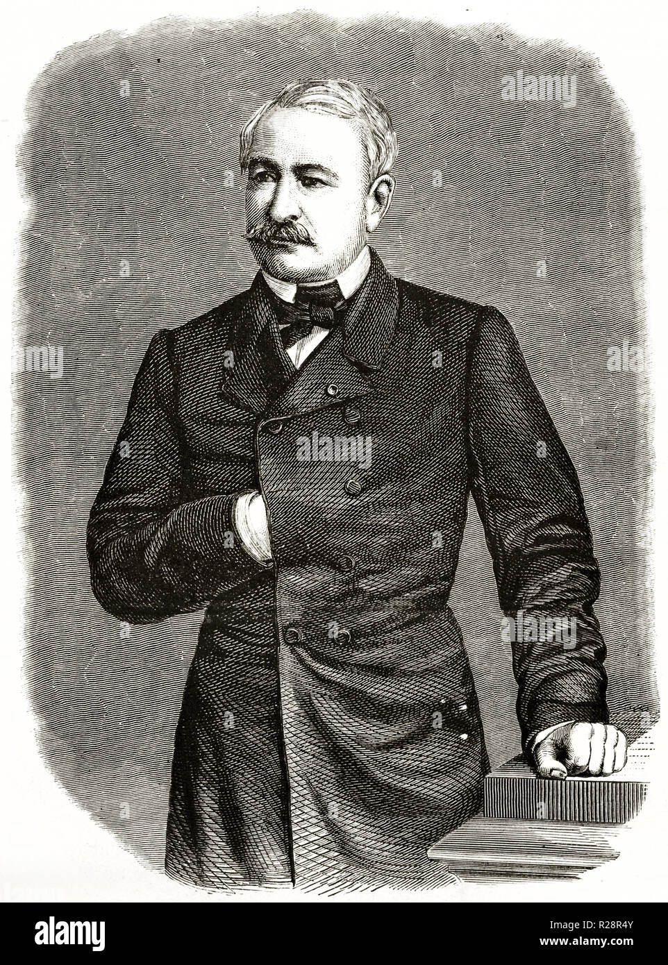 Vecchio ritratto di Ferdinando de Lesseps (1805 - 1894), diplomatico francese e sviluppatore del Canale di Suez. Da Rousseau, publ. in Le Tour du Monde, Parigi, Foto Stock