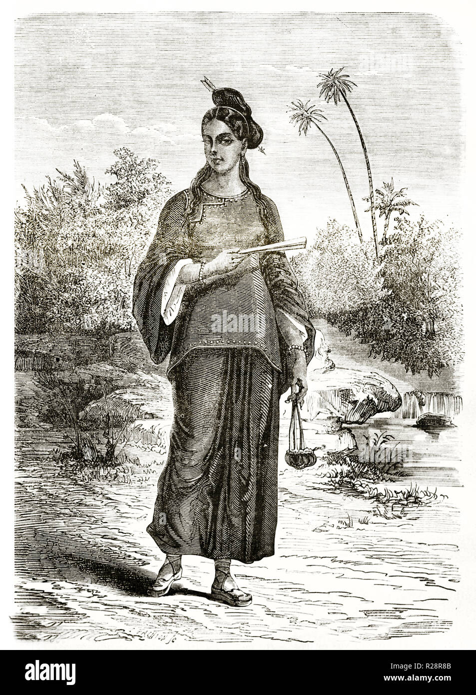 Vecchio ritratto inciso del preferito del Re della Cambogia. Da Pelcoq dopo Mouhot, publ. in Le Tour du Monde, Parigi, 1863 Foto Stock