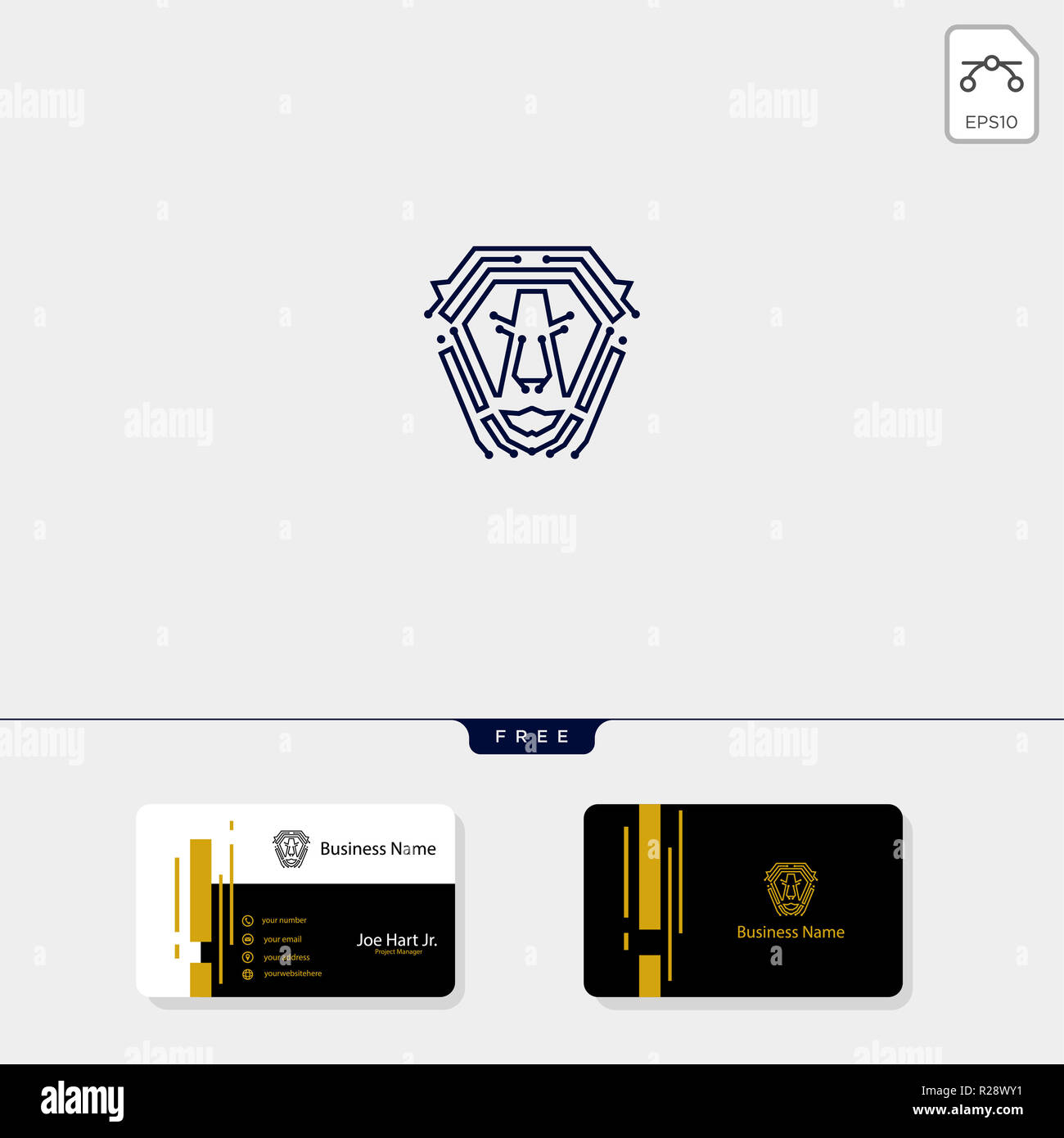 Lion logo tech modello icona illustrazione vettoriale, get free business card modello di progetto Foto Stock