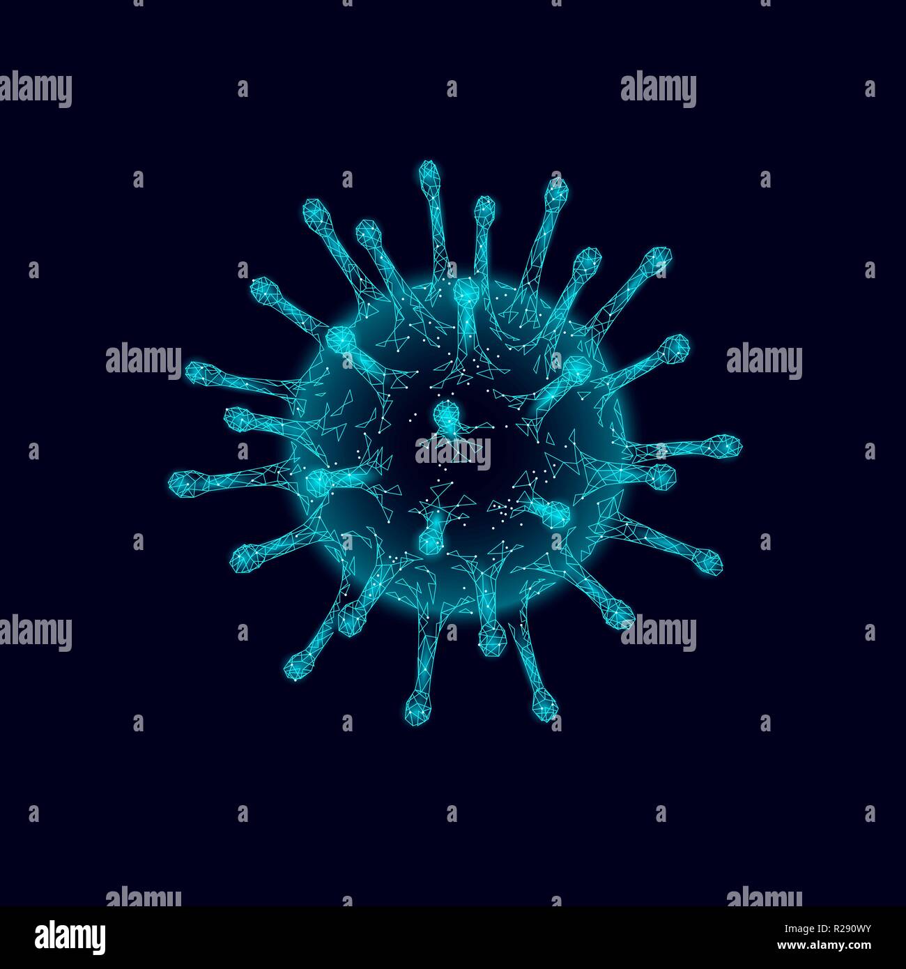 3d di cellule virali bassa poli. Triangolo poligonale infezione malattia cronica del virus di epatite, influenza aviaria, infettare cellule dell'organismo, l'aids. Abstract medicina Scienza healthcare illustrazione vettoriale. Illustrazione Vettoriale