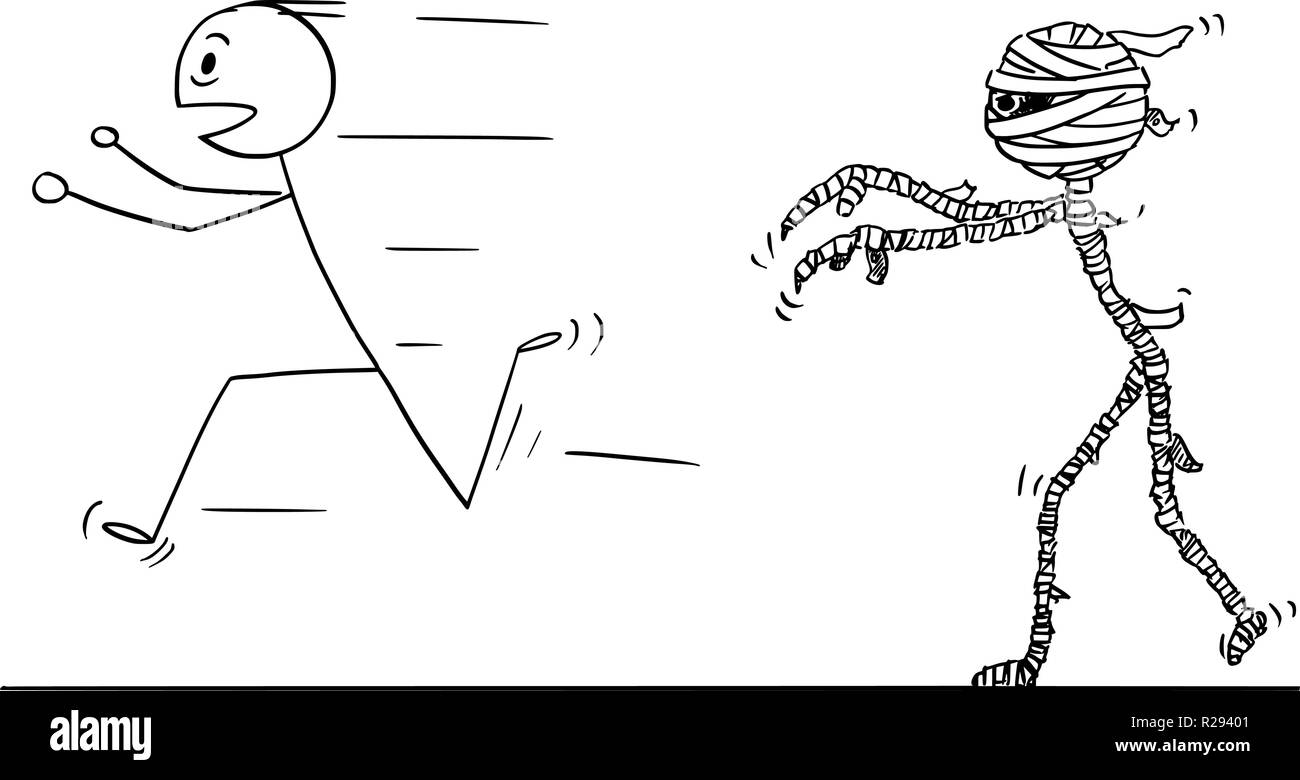 Cartoon di paura uomo correre lontano dalla mamma Illustrazione Vettoriale