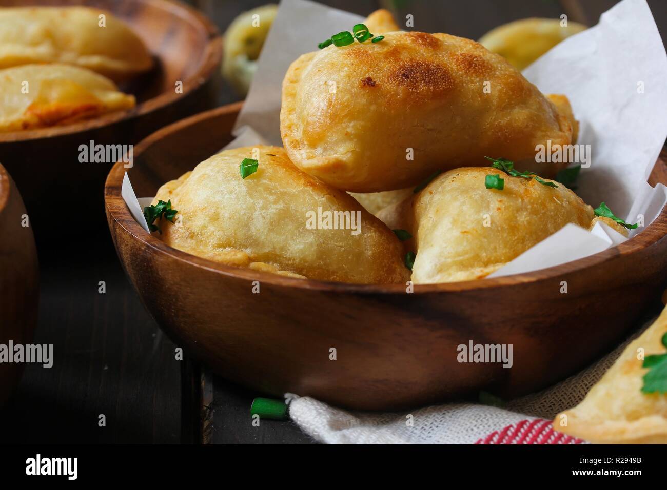 In casa patate e formaggio Pierogi / Perogies close up Foto Stock