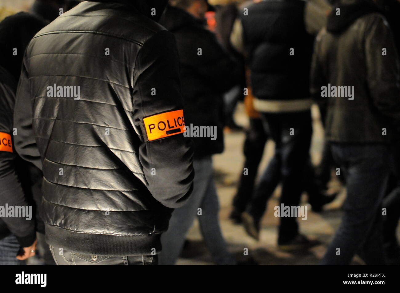 Gli ufficiali di polizia protestare contro le violenze fatte a loro, Lione, Francia Foto Stock