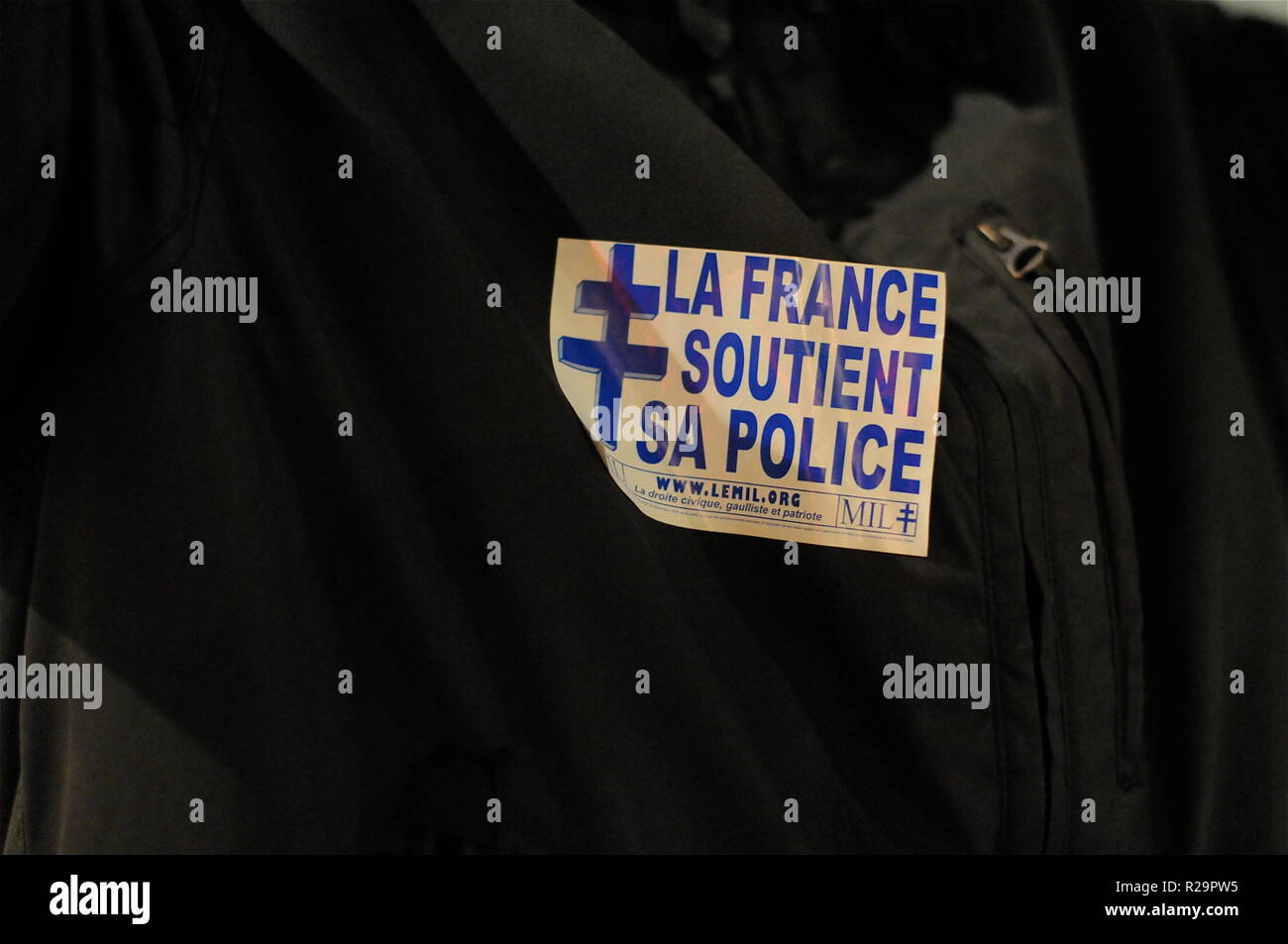Gli ufficiali di polizia protestare contro le violenze fatte a loro, Lione, Francia Foto Stock