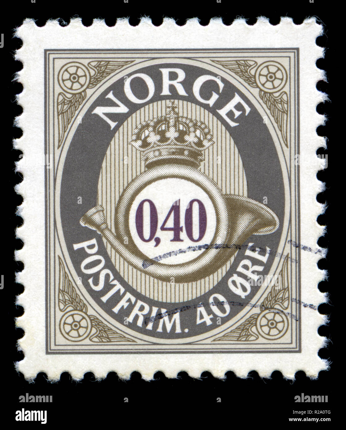 Con timbro postale timbro dalla Norvegia nella serie Posthorn Foto Stock