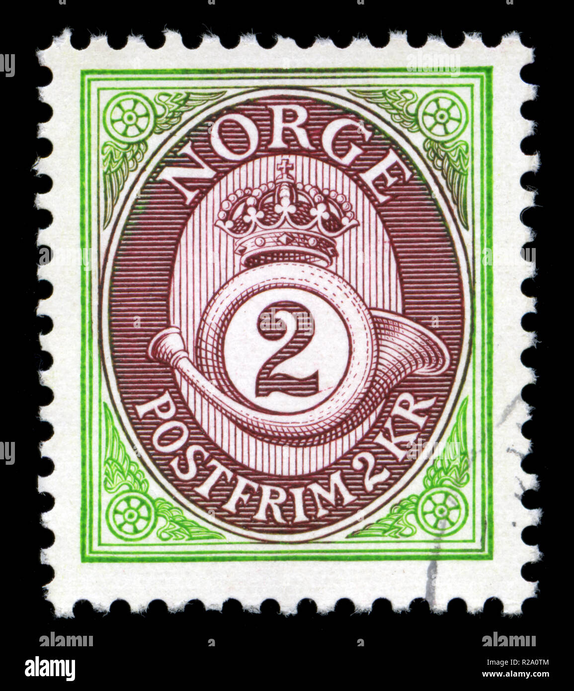 Con timbro postale timbro dalla Norvegia nella serie Posthorn Foto Stock