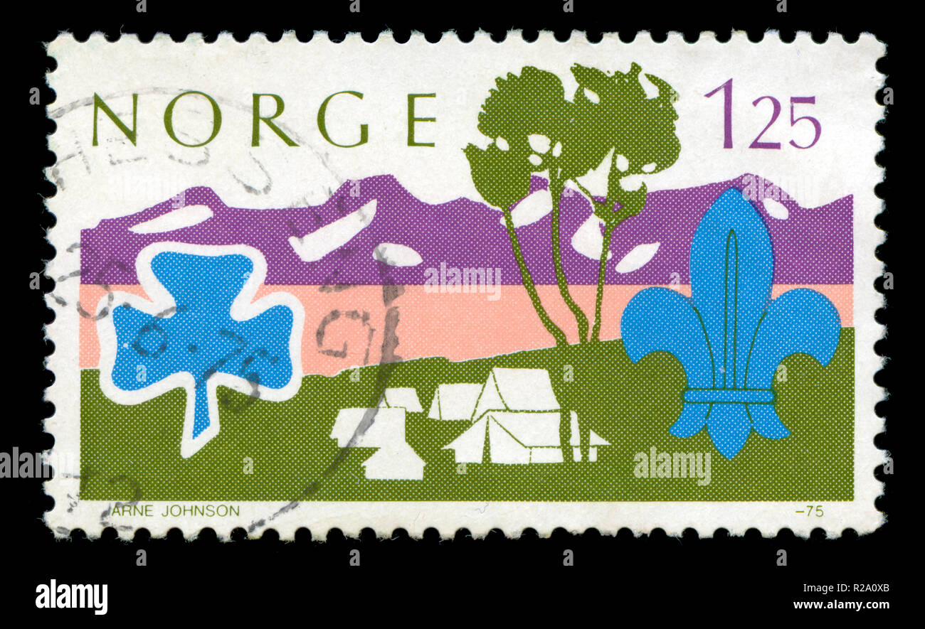 Con timbro postale timbro dalla Norvegia nella serie di Jamboree rilasciato in 1975 Foto Stock