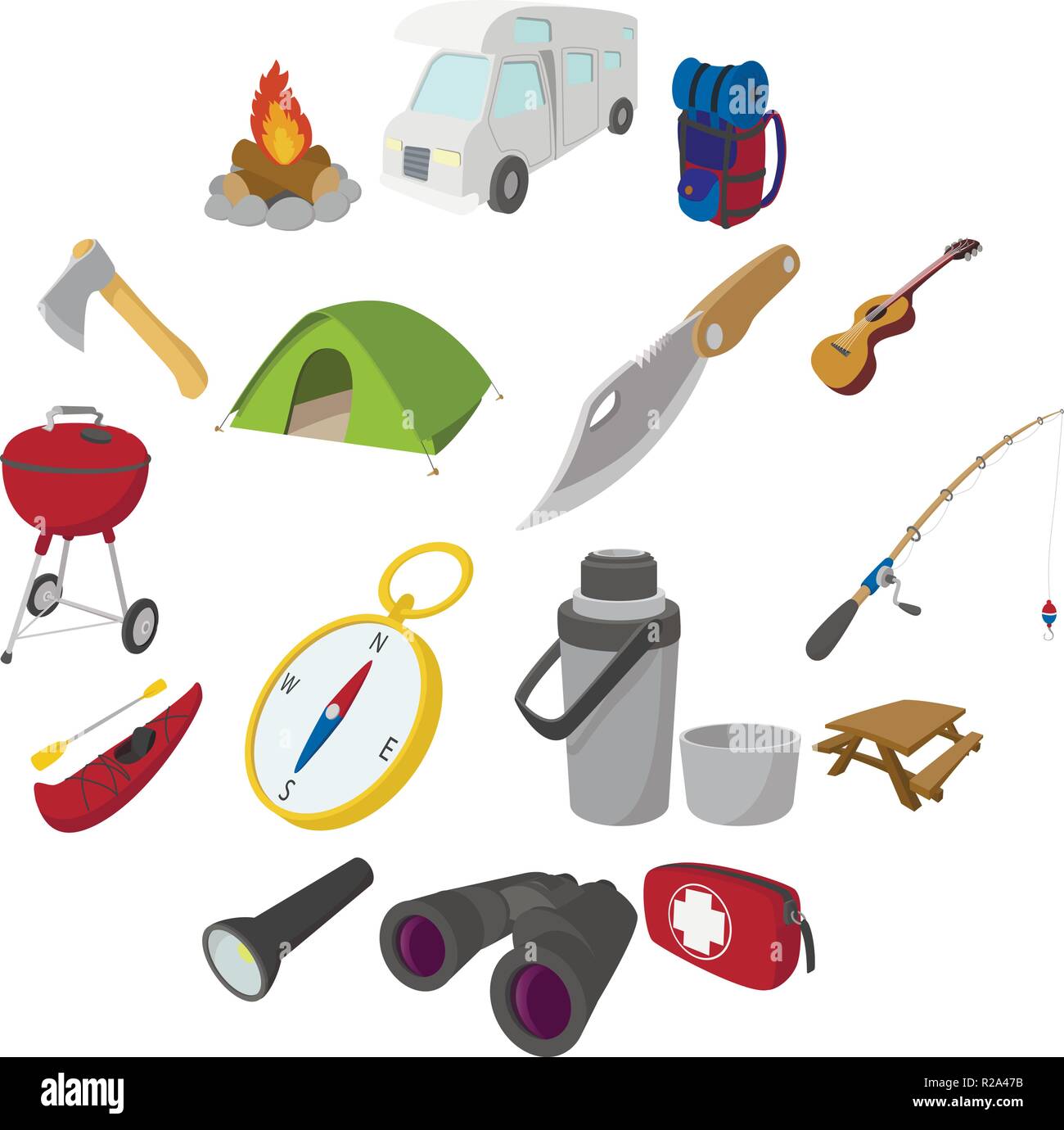 Camping le icone cartoon isolati su sfondo bianco Illustrazione Vettoriale