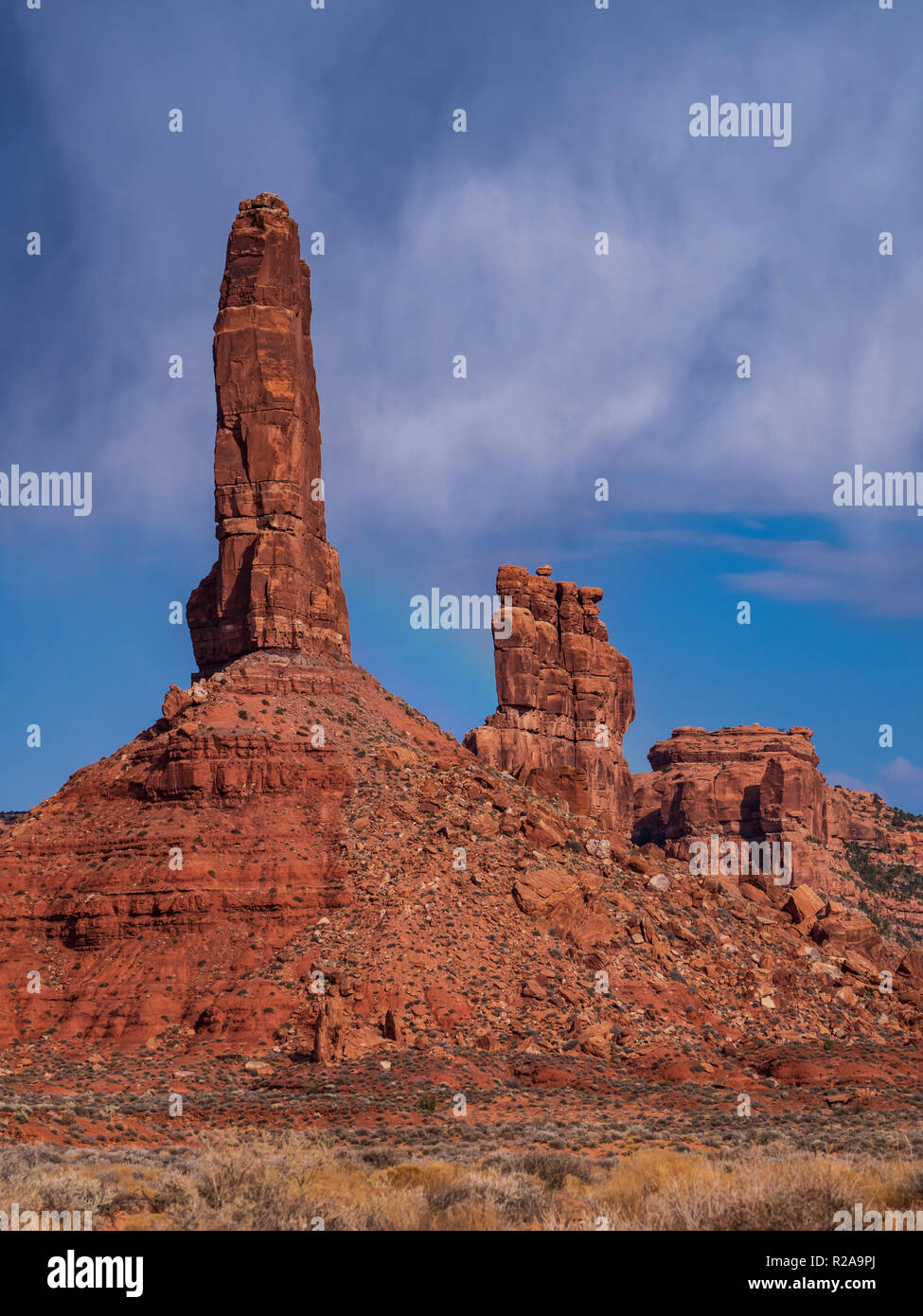 La formazione del montante, la Valle degli Dèi vicino a Bluff, Utah. Foto Stock