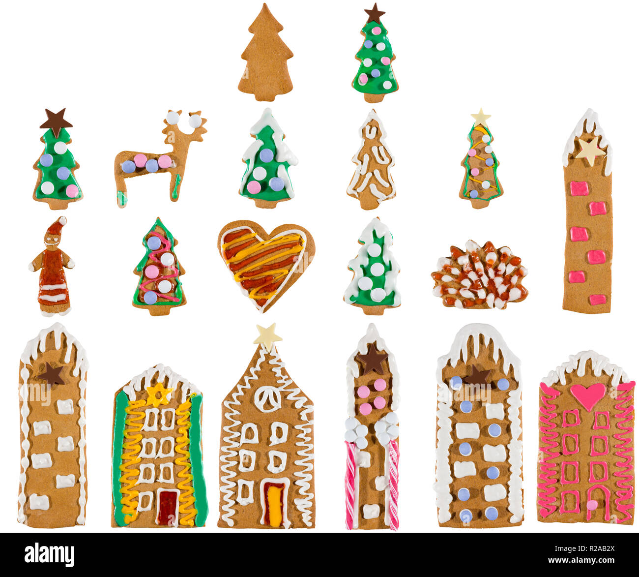 Selezione premium di 19 decorata personalizzata xmas gingerbread cookie. Ogni cookie è di circa 2000 pixel in altezza. Costruire anche la propria città natale. Foto Stock