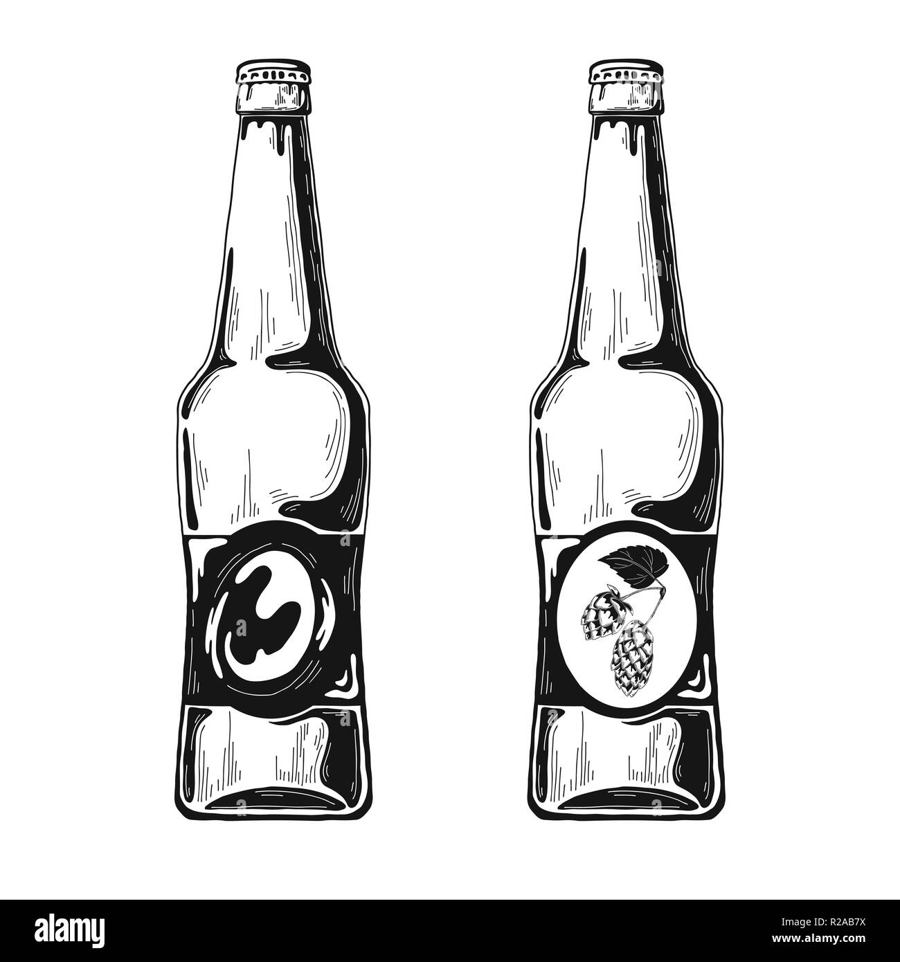 Set di bottiglie di birra. Illustrazione Vettoriale. Schizzo Illustrazione Vettoriale