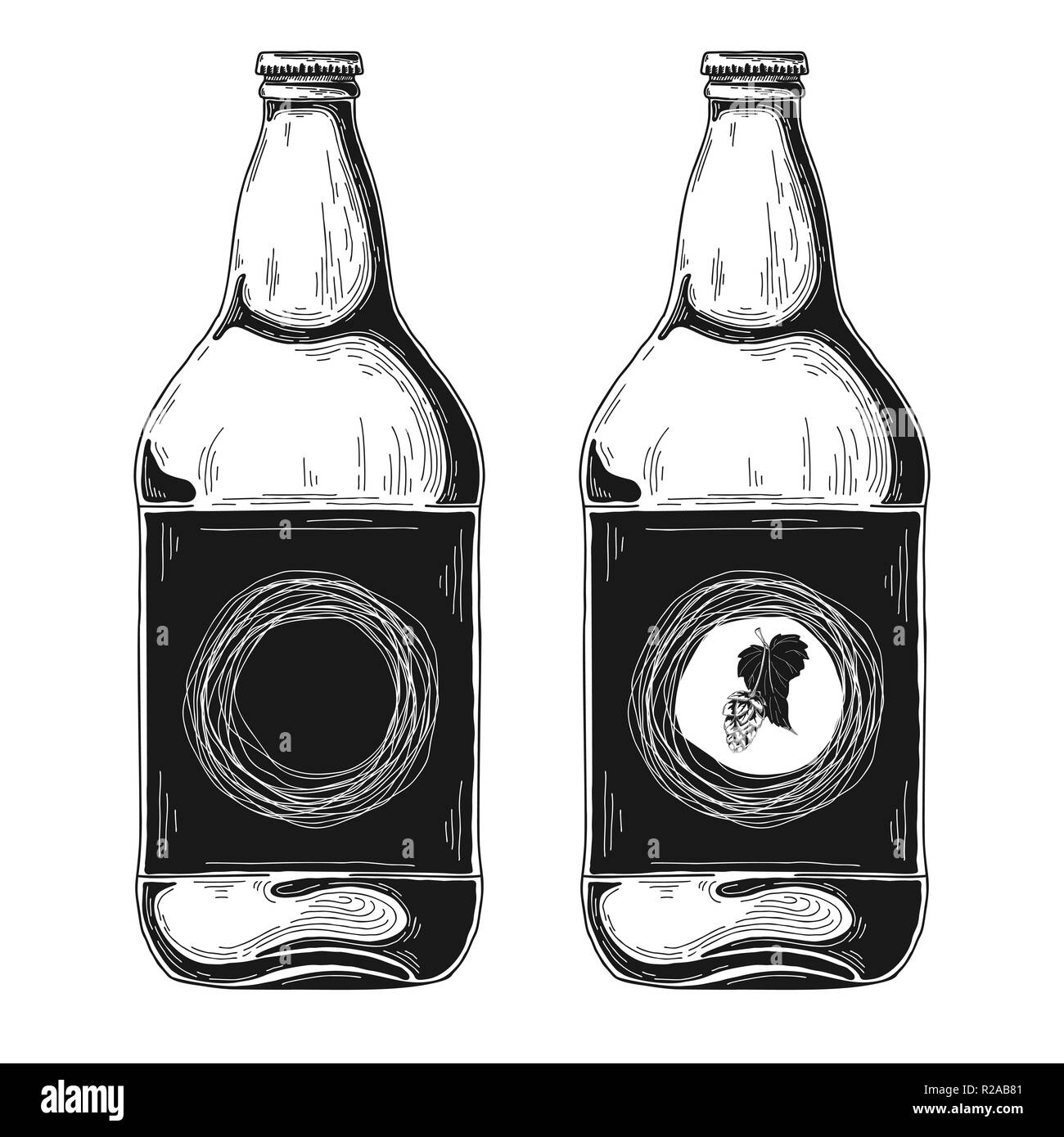 Set di bottiglie di birra. Illustrazione Vettoriale. Schizzo Illustrazione Vettoriale