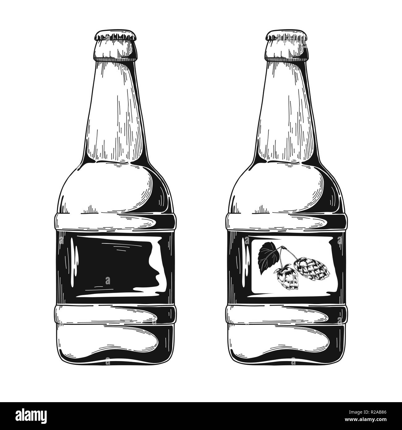 Set di bottiglie di birra. Illustrazione Vettoriale. Schizzo Illustrazione Vettoriale