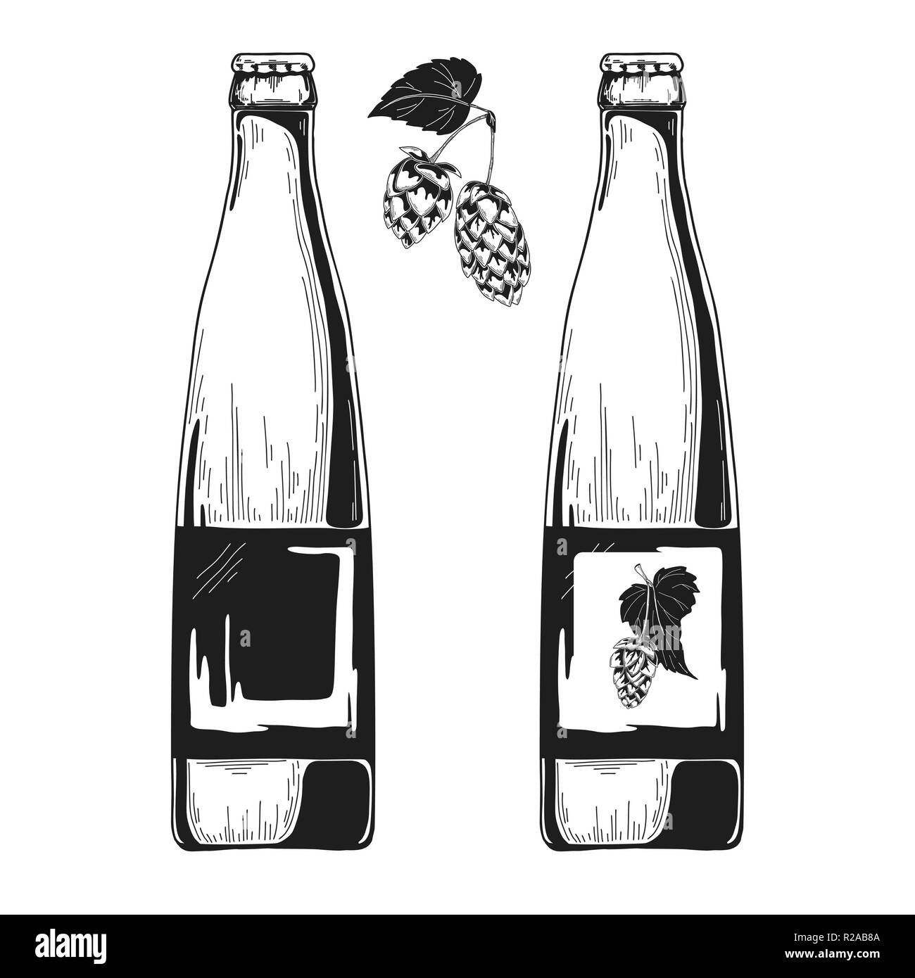 Set di bottiglie di birra. Illustrazione Vettoriale. Schizzo Illustrazione Vettoriale