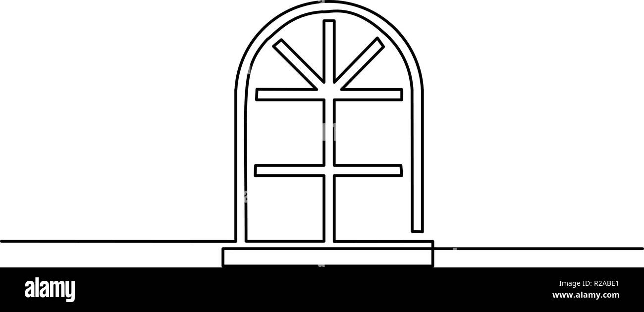 Continuo di un disegno della linea. Grande icona finestra su sfondo bianco. Illustrazione Vettoriale per banner web, elemento di design, template, cartolina. Illustrazione Vettoriale