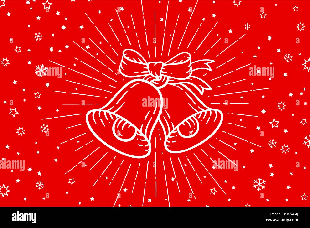 Le campane di Natale. Golden segno Jingle Bells con raggi di luce Illustrazione Vettoriale