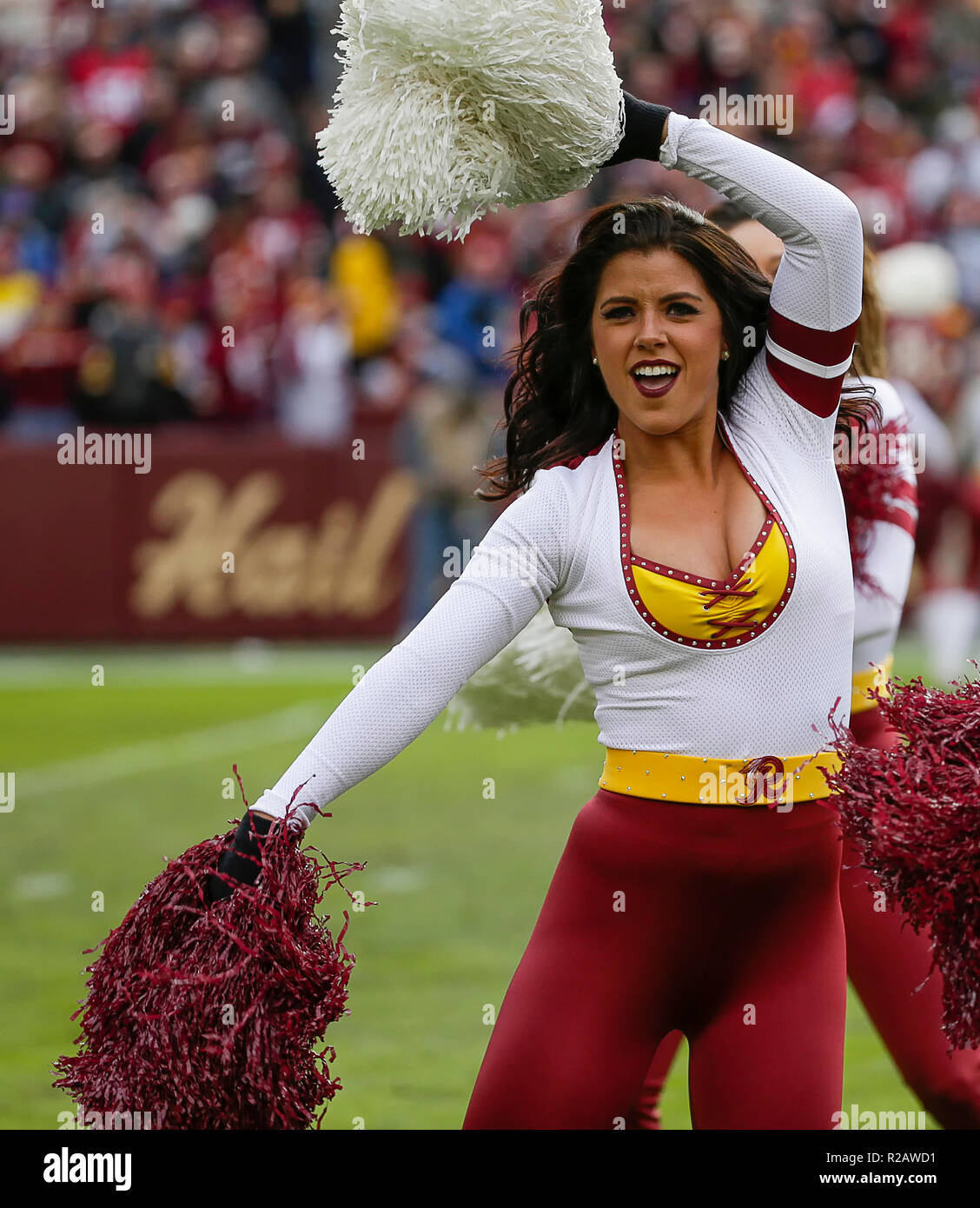 Landover, MD, Stati Uniti d'America. Xviii Nov, 2018. Washington Redskins cheerleaders eseguire durante un NFL partita di calcio tra Washington Redskins e Houston Texans al campo di FedEx in Landover, MD. Justin Cooper/CSM/Alamy Live News Foto Stock