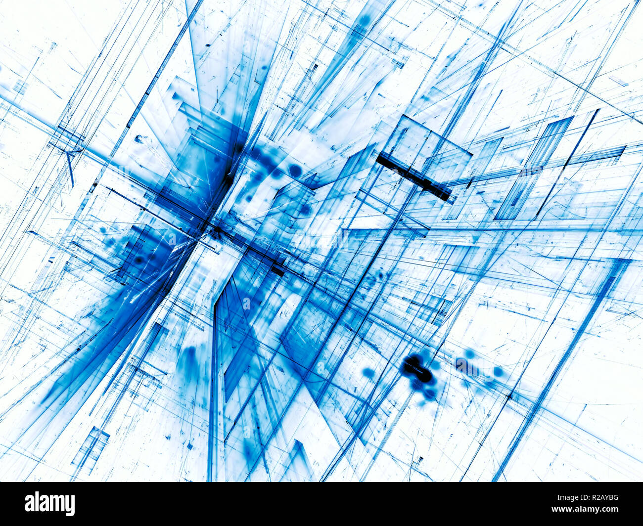 Bianco e blu, la tecnologia del futuro di sfondo - computer-immagine generata. Arte frattale: camera futuristica o lungo la strada della città surreale con effetti di luce. Hi- Foto Stock