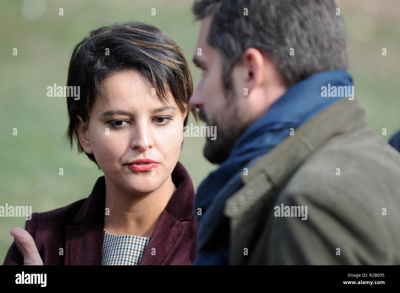 Najat Vallaud-Belkacem, ministro francese dell'istruzione, assiste l impegno nelle Università di Lione, Francia Foto Stock