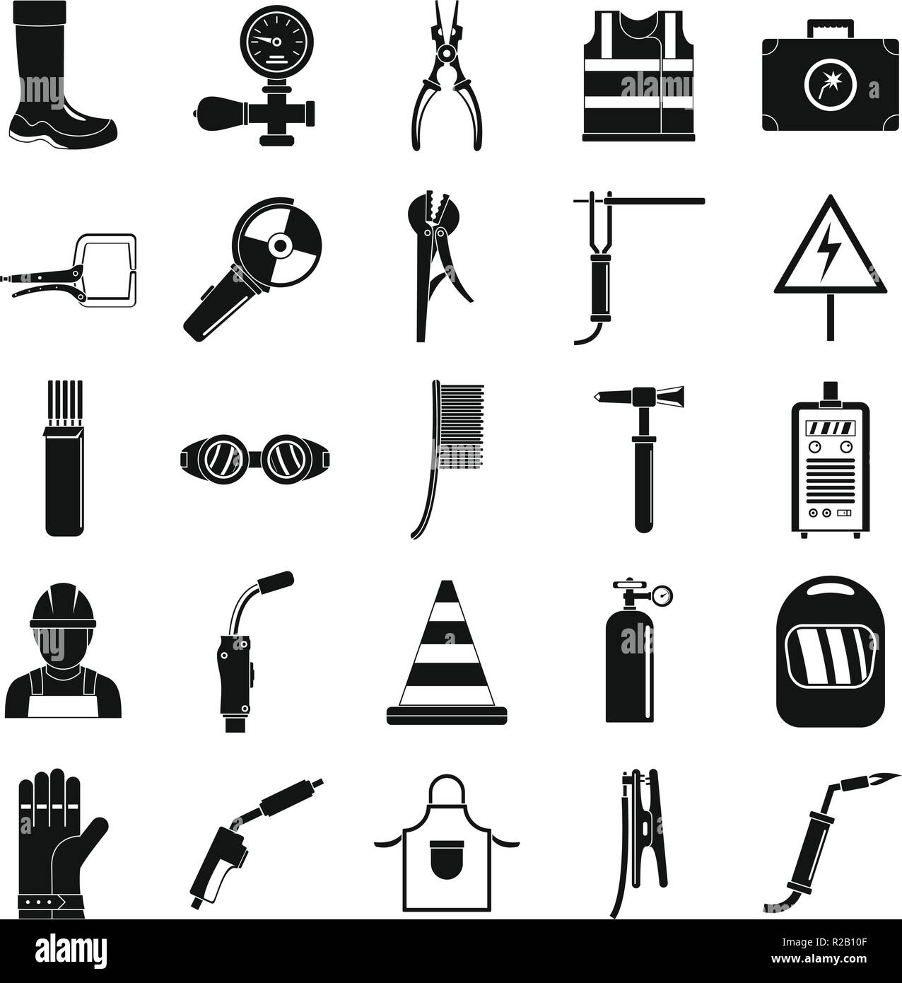 Apparecchiatura saldatrice set di icone. Semplice illustrazione del saldatore 25 attrezzatura cargo icone vettoriali per il web Illustrazione Vettoriale
