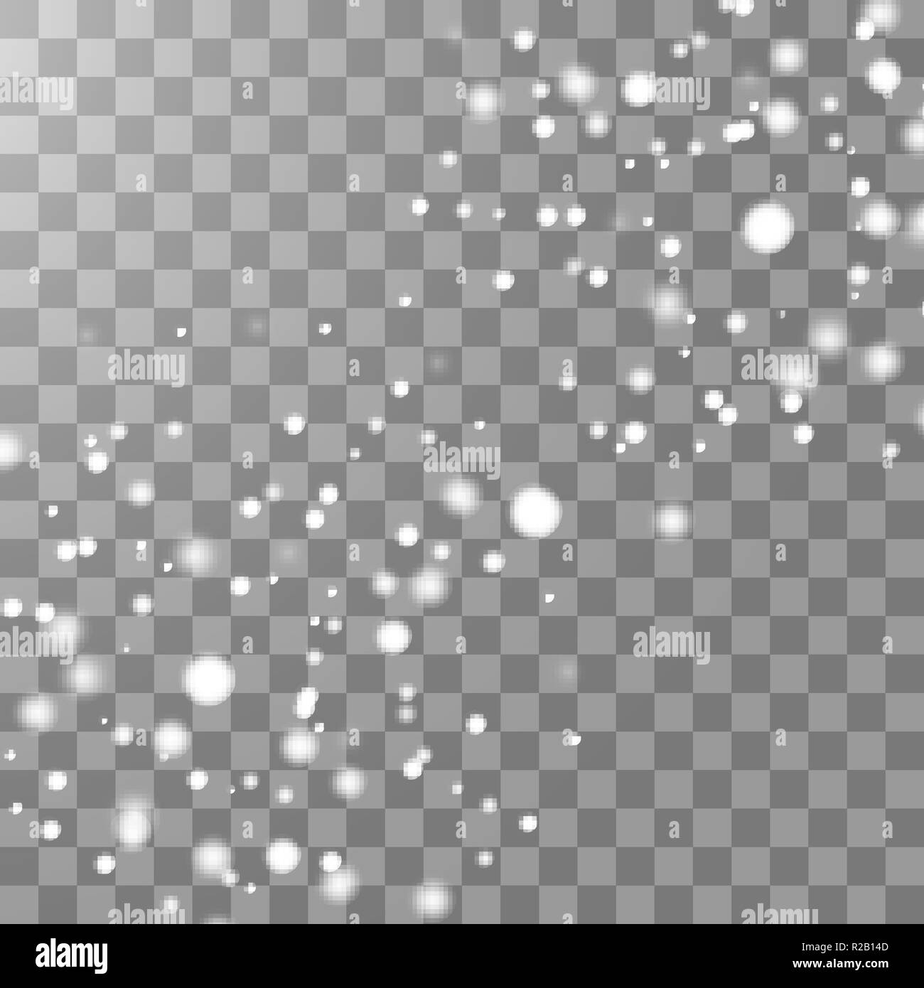 La caduta del vettore effetto neve isolato su sfondo trasparente con sfocato bokeh di fondo. Illustrazione Vettoriale
