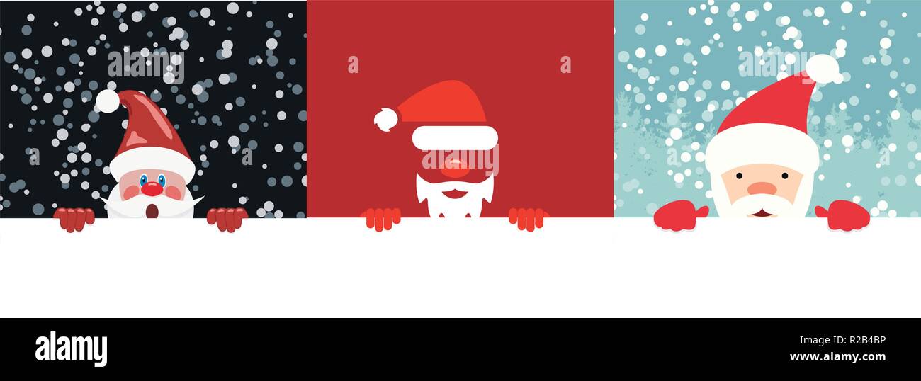 Vettore collezione di illustrazioni di natale di santa claus azienda carta bianca per il tuo testo. tre diversi cartoni animati di Babbo Natale Illustrazione Vettoriale