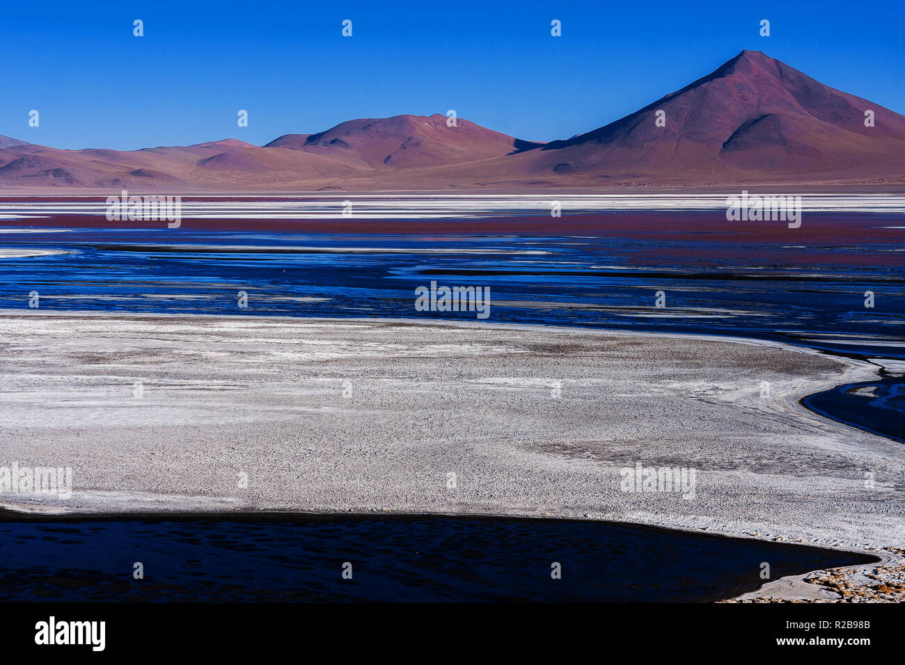Il paesaggio del deserto di una laguna a Laguna Colorada (Red Lake) Bolivia Foto Stock