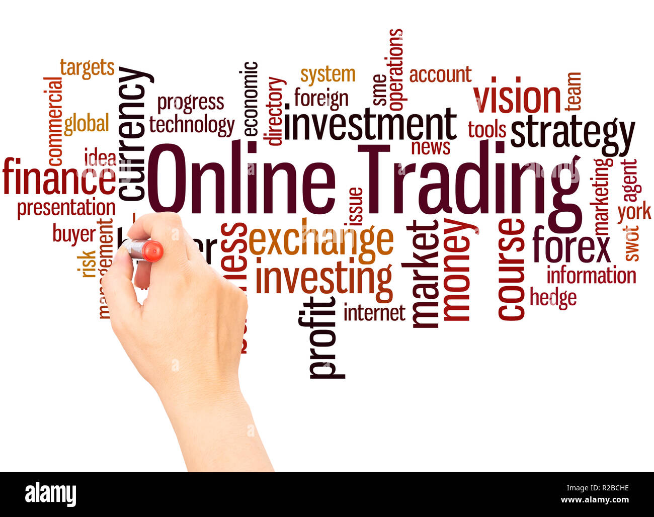 Trading Online cloud di parola la scrittura a mano concetto su sfondo bianco. Foto Stock