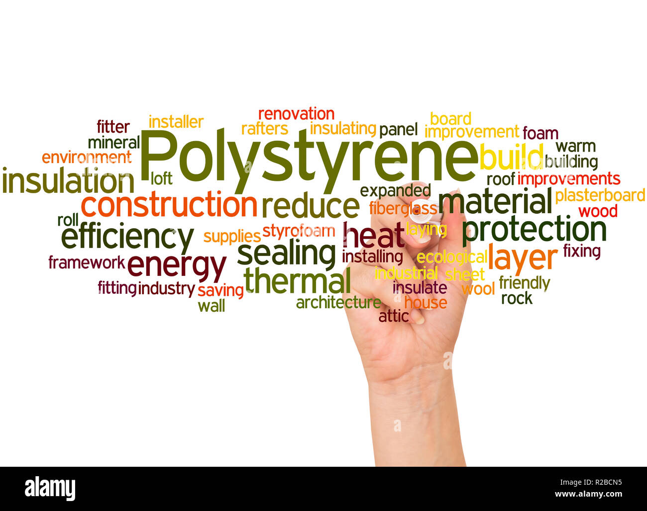 Parola di polistirene il cloud e la mano con il concetto di marcatore su sfondo bianco. Foto Stock