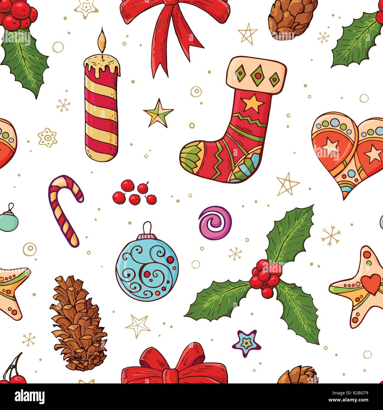 Simboli Natale.Seamless Pattern Di Festa Con I Tradizionali Simboli Del Natale E Decorazione Infinite Texture Tradizionali Per Natale Design Tessuti Sfondi Immagine E Vettoriale Alamy