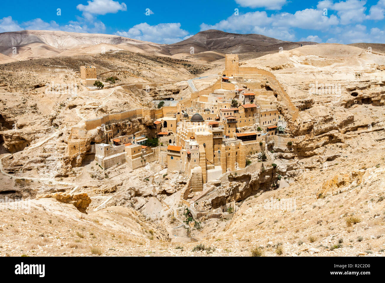 Santo Lavra di San Sabbas, Mar Saba, ortodossa orientale monastero cristiano che si affaccia sul torrente Kidron. Cisgiordania, Palestina, Israele. Foto Stock