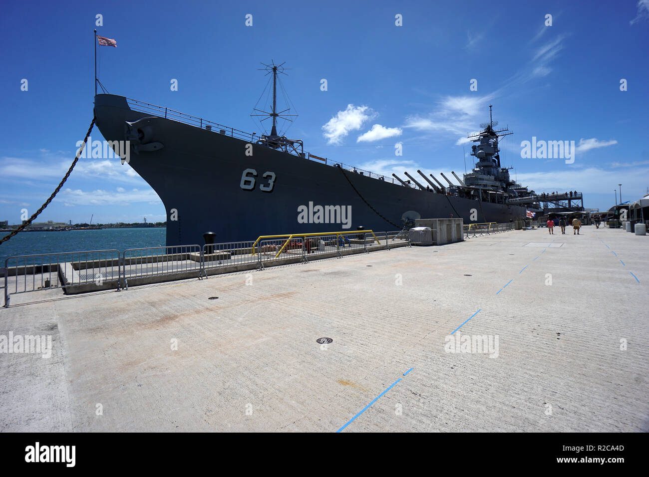 US Navy Corazzata USS Missouri ormeggiata al porto di perla Foto Stock