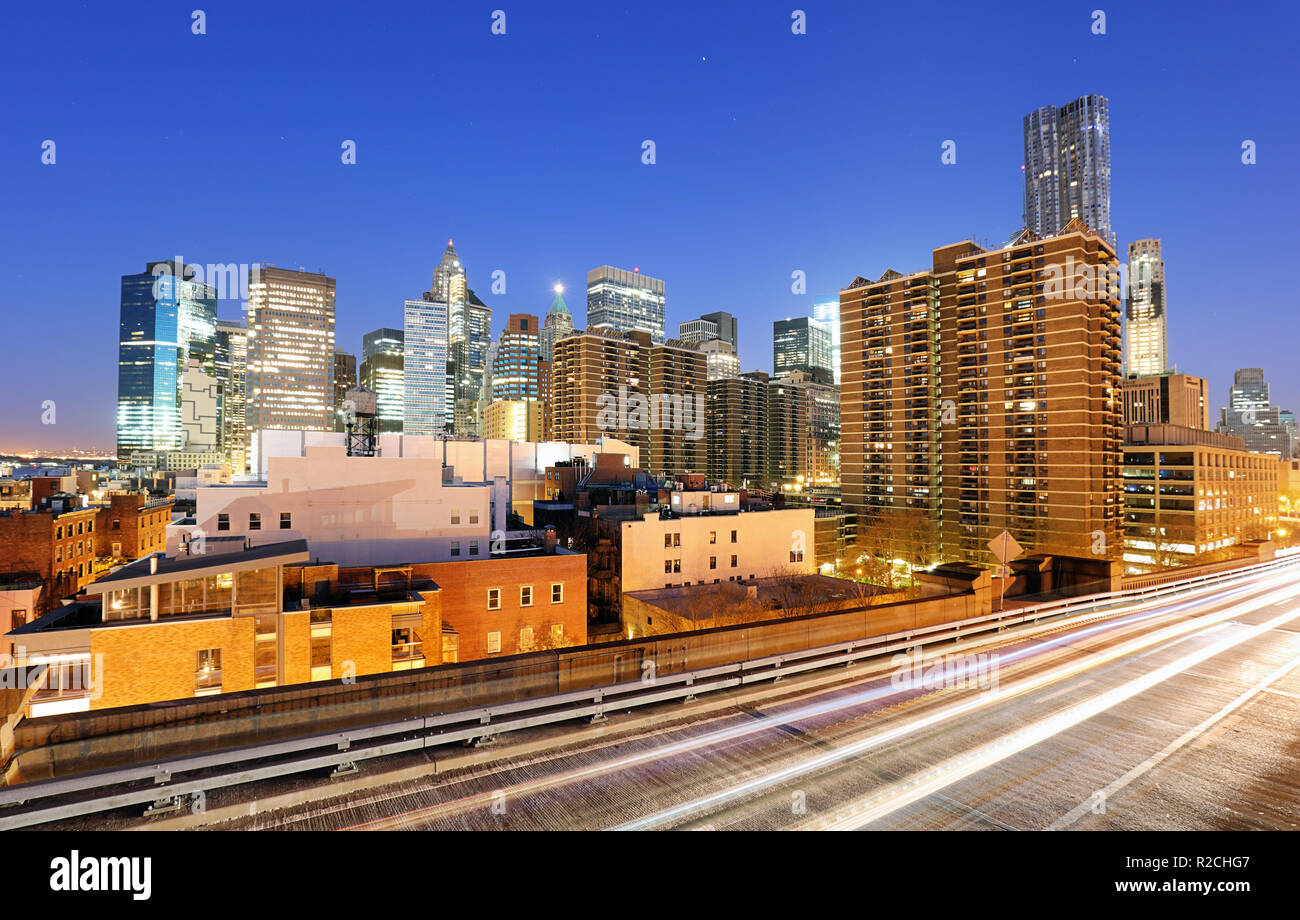 Panorama di Manhattan con grattacieli, NYC Foto Stock