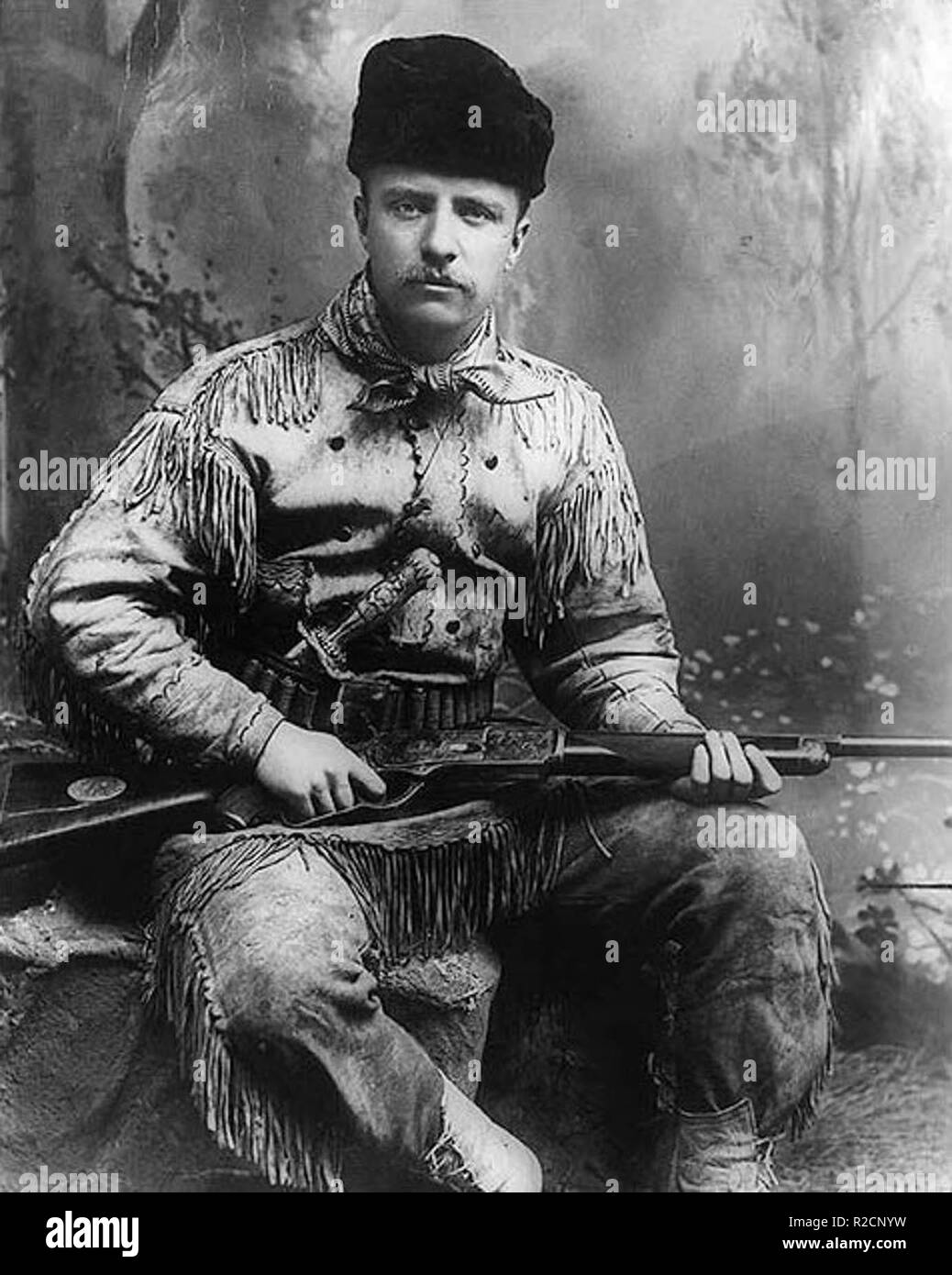 Teddy Roosevelt con il suo modello inciso 1876 Foto Stock