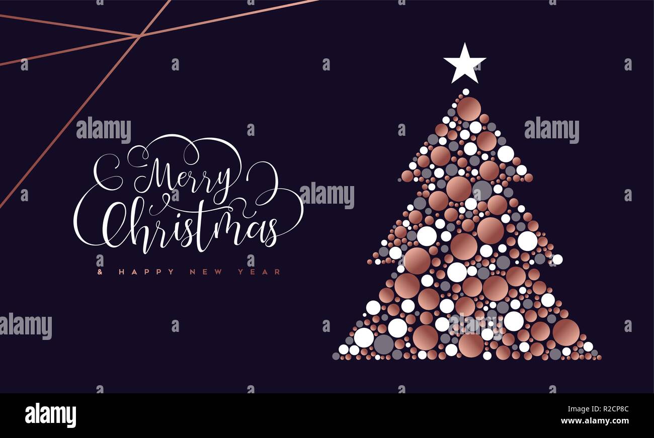 Buon Natale e Felice Anno Nuovo biglietto di auguri di rame cirlces rendendo pino forma. Illustrazione Vettoriale