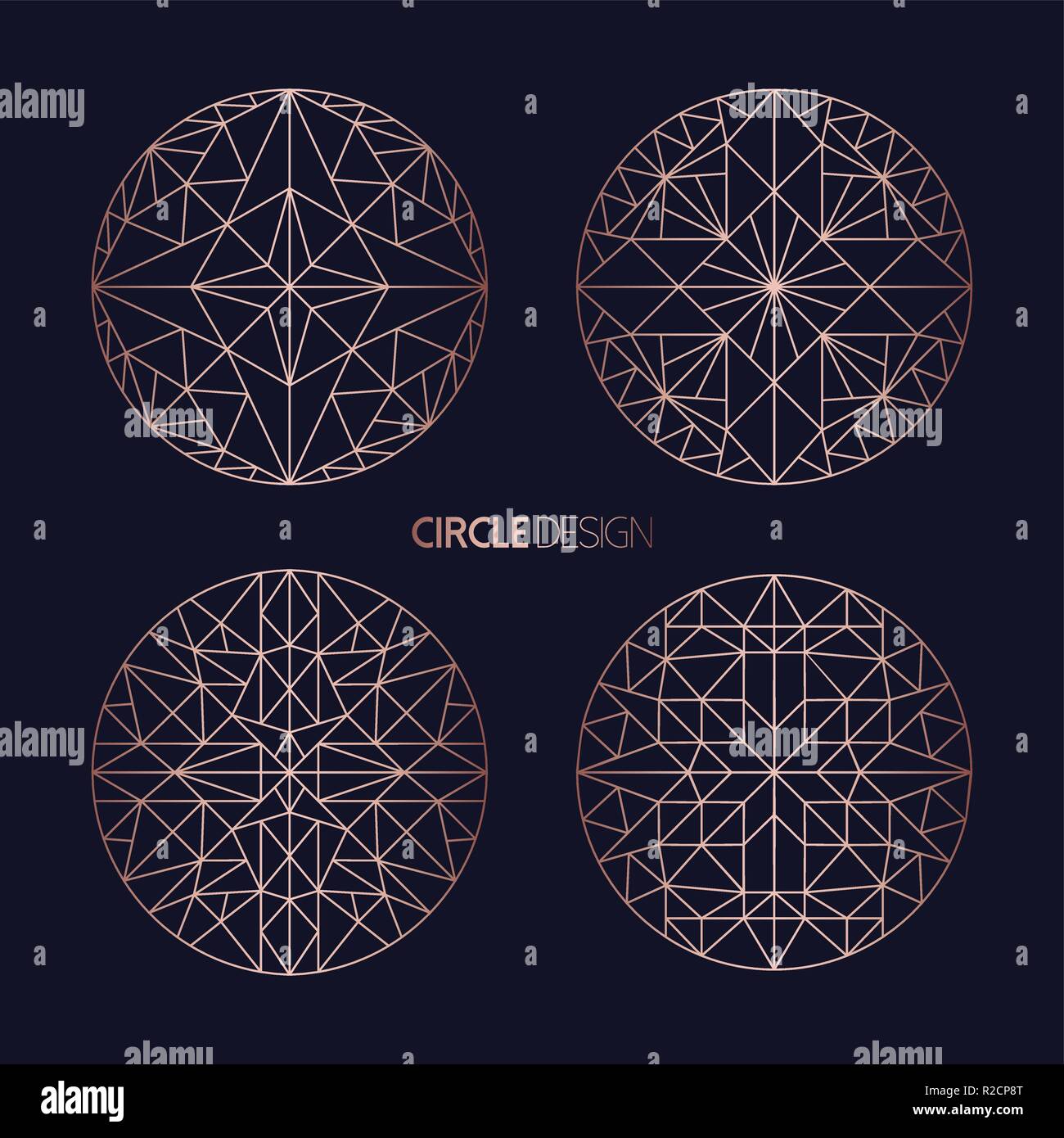 Set di mandala moderno con geometria sacra elementi e forme, concetto simboli per astratta design minimalista in color rame. Illustrazione Vettoriale