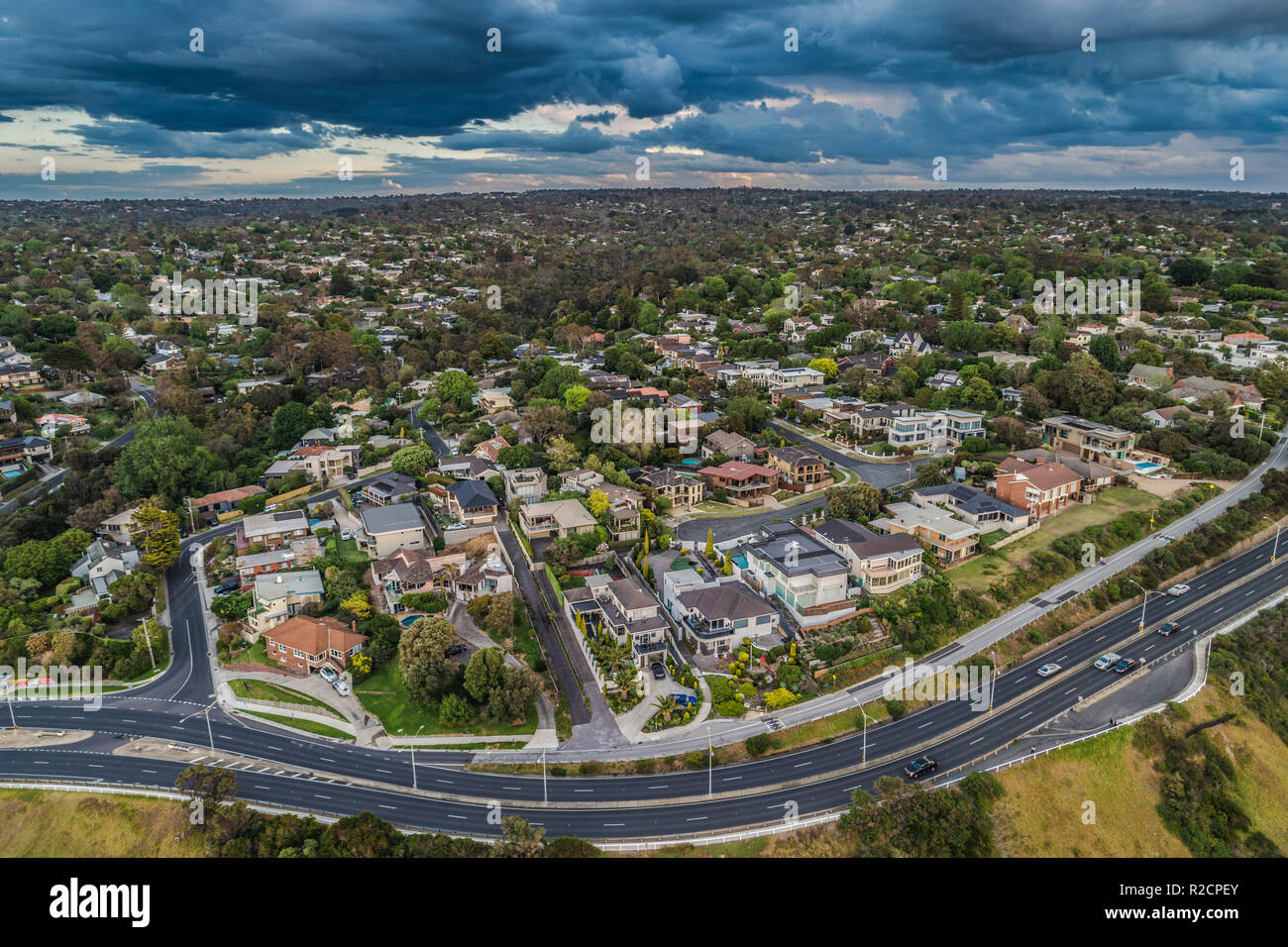 Vista aerea di Frankston South e Nepean Highway Foto Stock